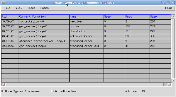 Screenshot of erlang process manager pman