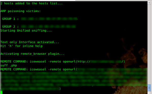 Screenshot of ettercap remote browser