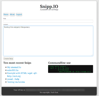 screen shot of snipp.io pasteboin